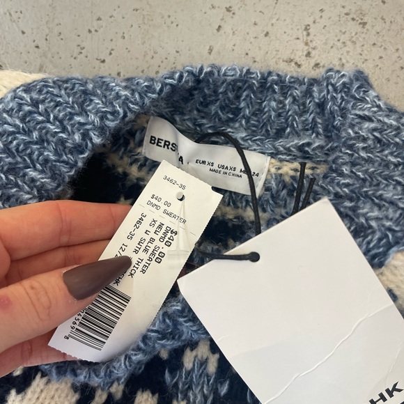 Bershka Navy and Cream Knit Sweater - Picture 4 of 4